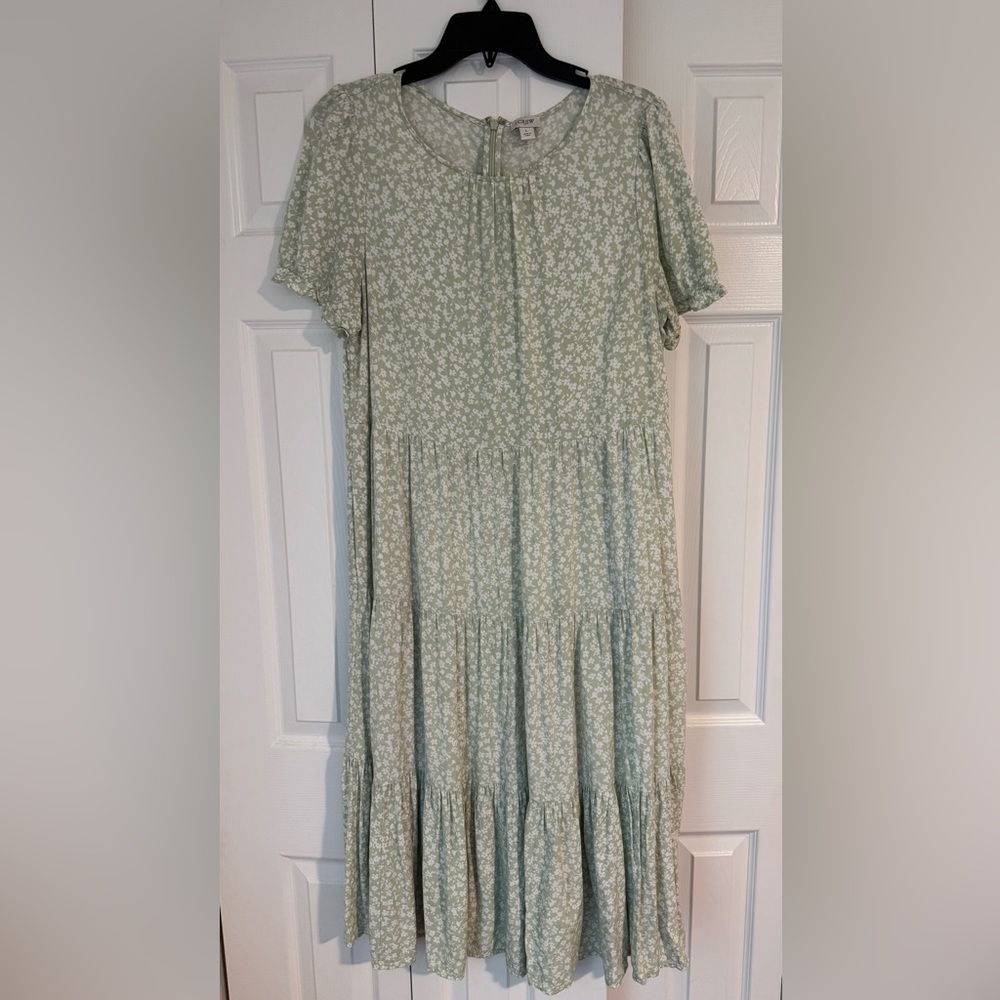 J. Crew Green Pleated Midi Sundress with Flutter Sleeves